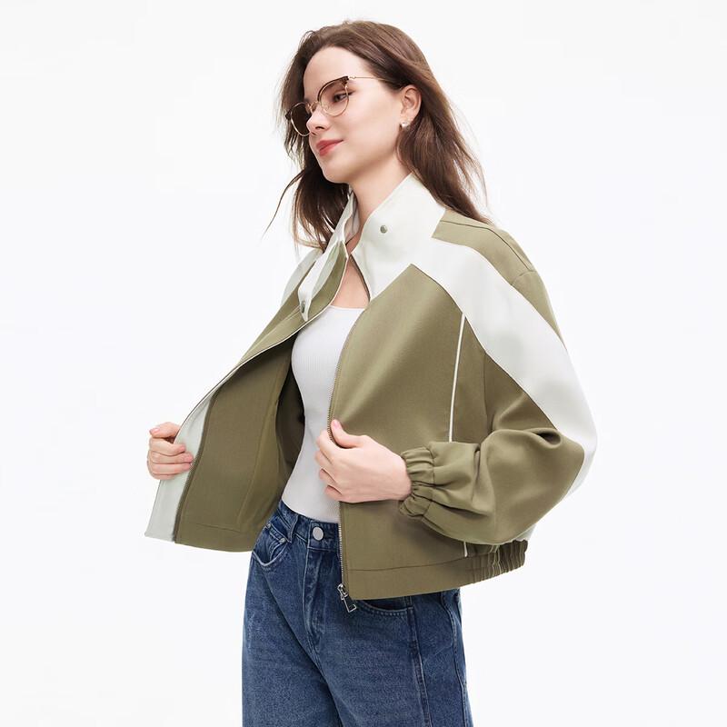 Tatu Spliced Stand Collar Color Block Biker Jacket L